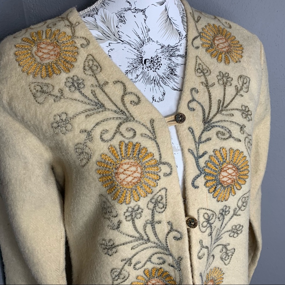Vintage 1960s Boho Sweater Coat Embroidered Wool - Picture 5 of 5